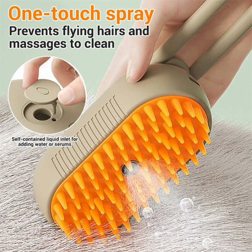 Brosse vapeur électrique pour animaux avec bouton et picots, idéale pour le toilettage et le retrait des poils.