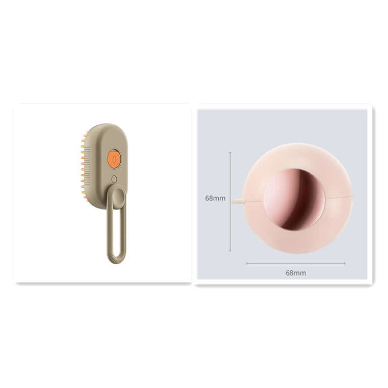 Brosse vapeur électrique pour animaux avec bouton et picots, idéale pour le toilettage et le retrait des poils.