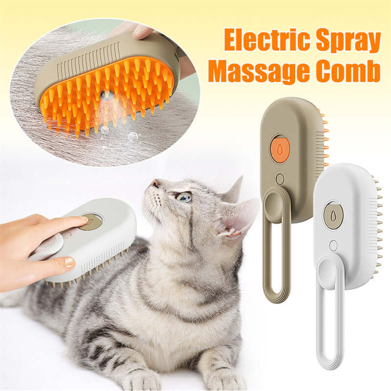 Brosse vapeur électrique pour animaux avec bouton et picots, idéale pour le toilettage et le retrait des poils.
