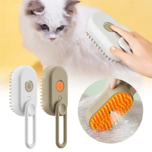 Brosse vapeur électrique pour animaux avec bouton et picots, idéale pour le toilettage et le retrait des poils.