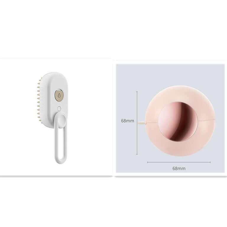 Brosse vapeur électrique pour animaux avec bouton et picots, idéale pour le toilettage et le retrait des poils.