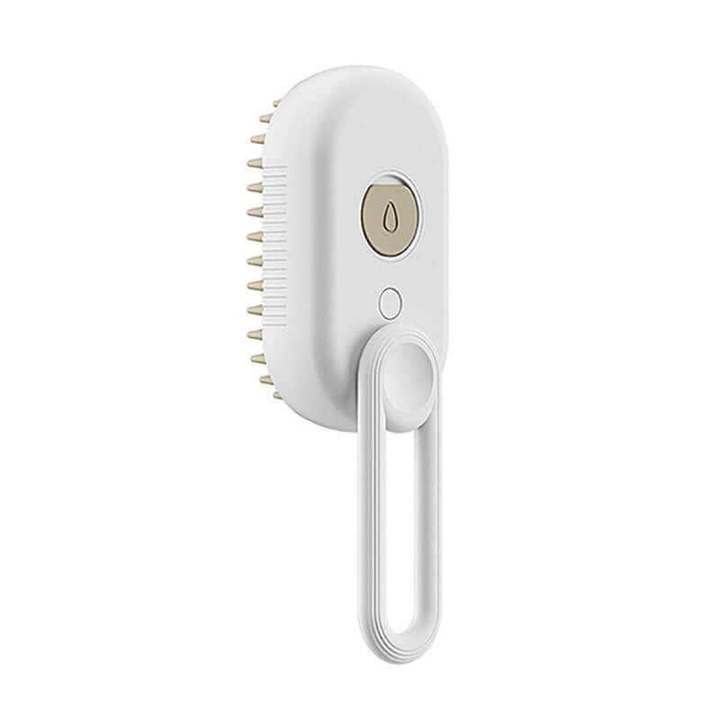 Brosse vapeur électrique pour animaux avec bouton et picots, idéale pour le toilettage et le retrait des poils.