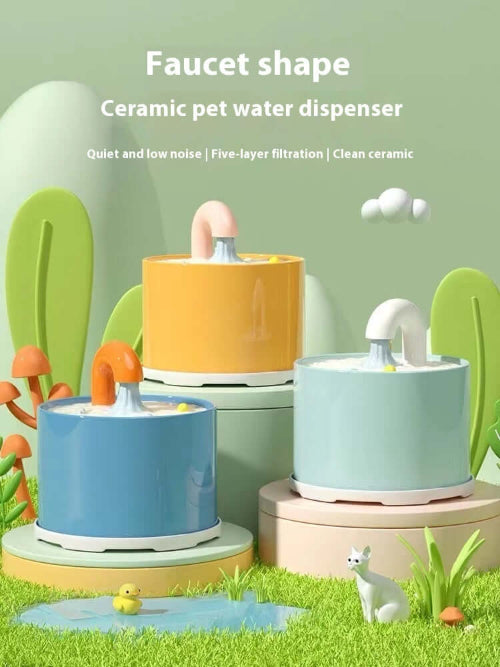 Dispenseur d'eau pour animaux en céramique en forme de robinet avec un design coloré pour une hydratation élégante de votre animal.