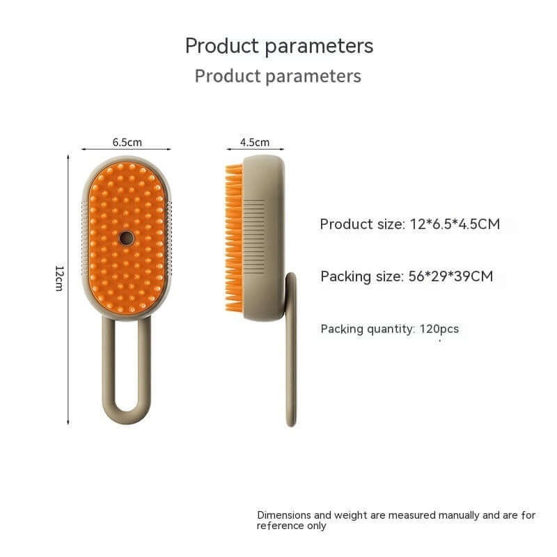 Brosse vapeur électrique pour animaux avec bouton et picots, idéale pour le toilettage et le retrait des poils.