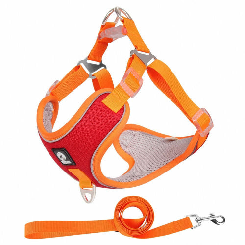 Harnais confortable pour chien et chat en polyester avec bandes réfléchissantes, couleur bleu et violet, incluant une laisse.