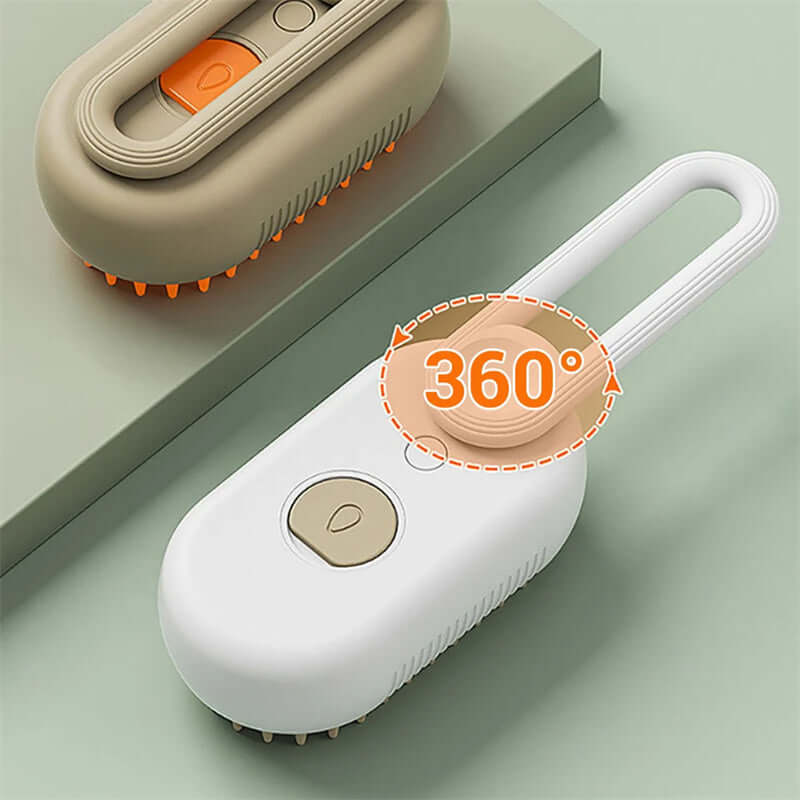 Brosse vapeur électrique pour animaux avec bouton et picots, idéale pour le toilettage et le retrait des poils.