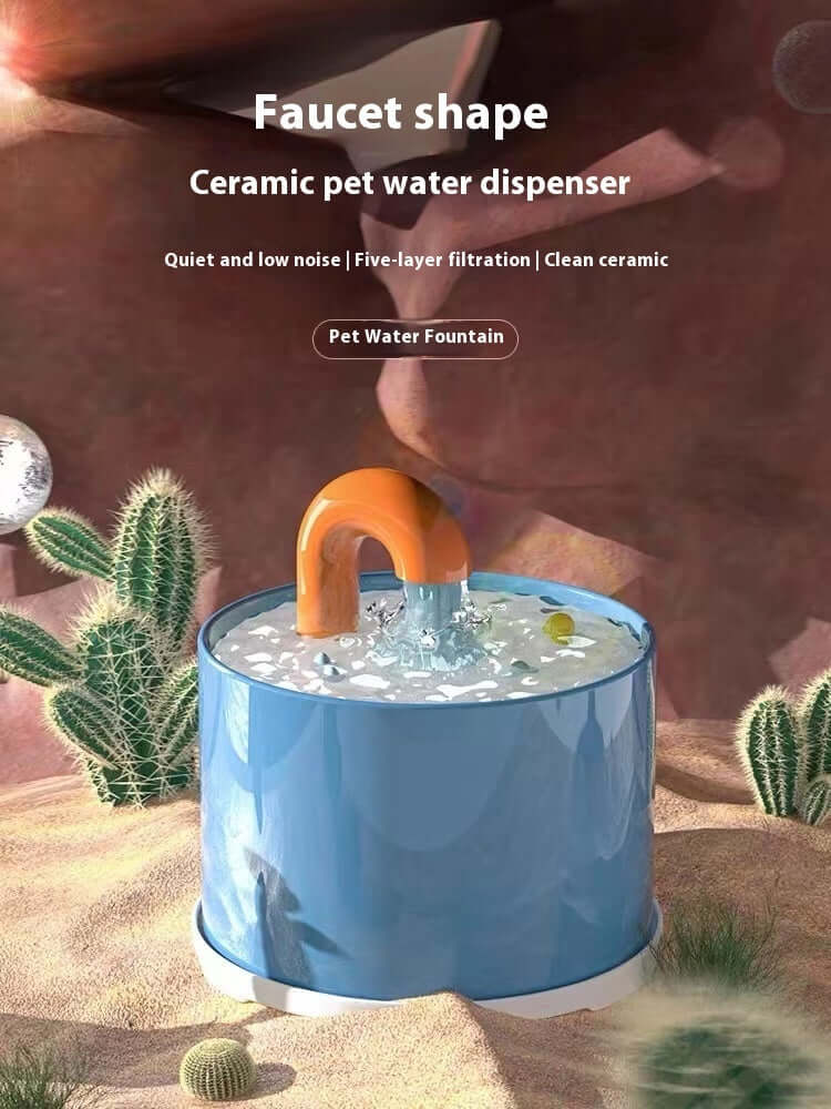 Dispenseur d'eau pour animaux en céramique en forme de robinet avec un design coloré pour une hydratation élégante de votre animal.
