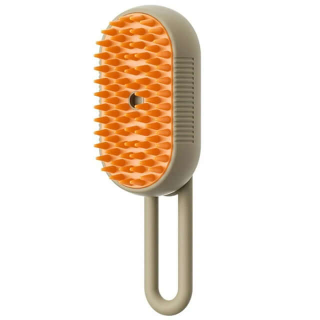 Brosse vapeur électrique pour animaux avec bouton et picots, idéale pour le toilettage et le retrait des poils.